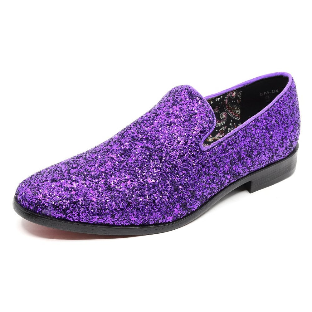 Purple Glitter Men's Vintage Designer Classic Smoking Dress Tuxedo Loafers Shoes